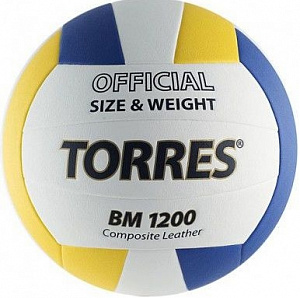 Волейбольный мяч TORRES BM1200 р.5 белый-желтый-синий